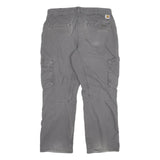 CARHARTT Mens Grey Relaxed Cargo Trousers W36 L30 Cotton Blend Zip Closure