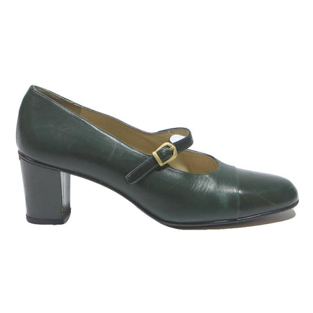 BALLY Womens Green Leather Mary Jane Heels UK 5.5 Stylish Comfortable Classic