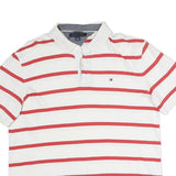 TOMMY HILFIGER Mens White & Red Striped Cotton Short Sleeve Polo Shirt L
