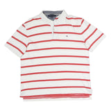 TOMMY HILFIGER Mens White & Red Striped Cotton Short Sleeve Polo Shirt L