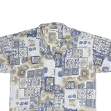 CARIBOU Womens Beige & Blue Pattern Shirt S Short Sleeve Cotton Summer Casual
