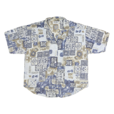 CARIBOU Womens Beige & Blue Pattern Shirt S Short Sleeve Cotton Summer Casual