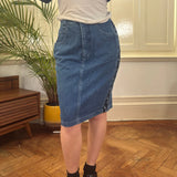 Krizia Midi Denim Skirt - 27W UK 8 Blue Cotton