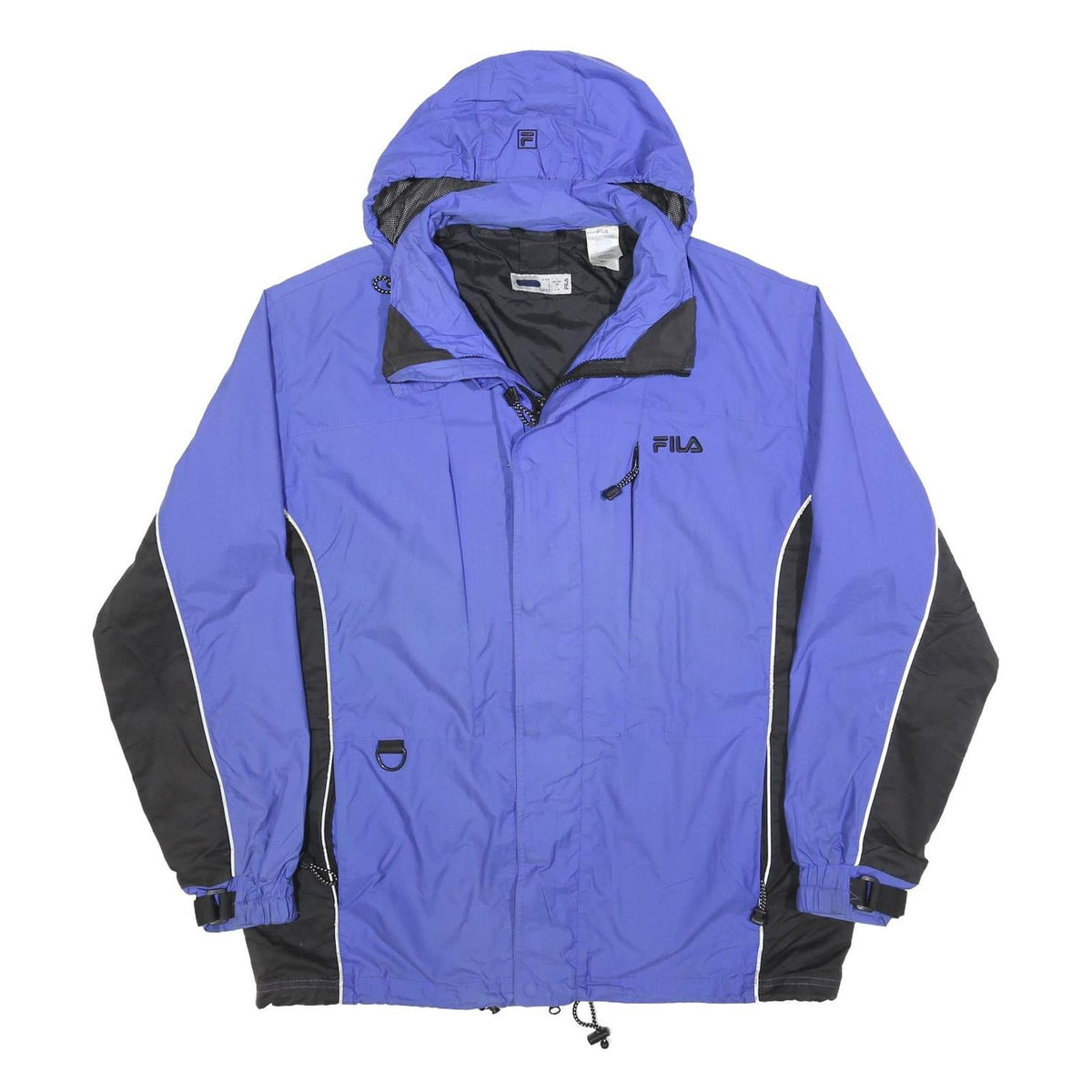 FILA Mens Blue & Black Outdoor Jacket L Polyester Blend Zip Hooded 