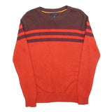 TOMMY HILFIGER Boys Brown & Red Patterned Crew Neck Jumper L Cotton Blend Knit