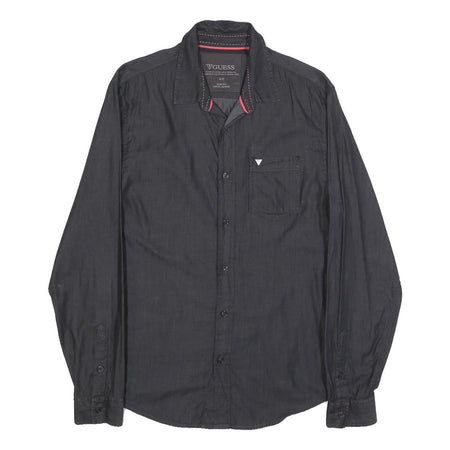GUESS Mens Black Slim Fit Shirt S Cotton Blend Long Sleeve Stylish Casual