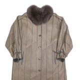 Womens Beige Leather Jacket M Button Front Fur Collar Plain Classic Fit