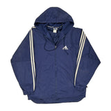 Three Stripes Adidas Striped Windbreaker - Small Blue Polyamide