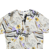 SCHILD Womens White & Purple Printed Top Short Sleeve Round Neck XL Relaxed Fit