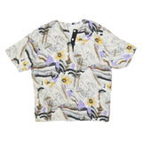 SCHILD Womens White & Purple Printed Top Short Sleeve Round Neck XL Relaxed Fit