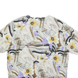 SCHILD Womens White & Purple Printed Top Short Sleeve Round Neck XL Relaxed Fit