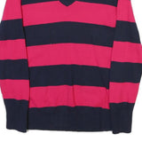 TOMMY HILFIGER Womens Red & Navy Patterned V-Neck Regular Fit Jumper M Cotton