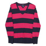 TOMMY HILFIGER Womens Red & Navy Patterned V-Neck Regular Fit Jumper M Cotton