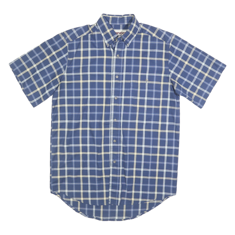 WRANGLER Mens Blue & Cream Check Shirt M Button Short Sleeve Cotton Casual