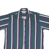 VAN HEUSEN Mens Blue White & Red Striped Cotton Blend Shirt L Stylish Summer