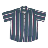 VAN HEUSEN Mens Blue White & Red Striped Cotton Blend Shirt L Stylish Summer