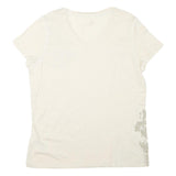 CARHARTT Womens Cream Printed Cotton Blend T-Shirt L V-Neck Short Sleeve Casual