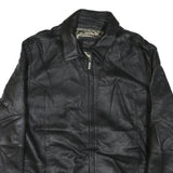 WILSON LEATHER Mens Black Leather Jacket L Woven Zip Closure Classic Stylish