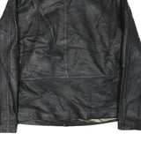 WILSON LEATHER Mens Black Leather Jacket L Woven Zip Closure Classic Stylish