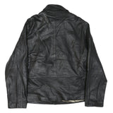 WILSON LEATHER Mens Black Leather Jacket L Woven Zip Closure Classic Stylish