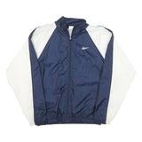 REEBOK Mens Blue & White Track Jacket M Polyester Blend Zip Plain Athletic