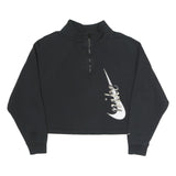 NIKE Womens Black 1/4 Zip M Cotton Blend Crop Sweatshirt Sportswear
