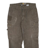 CARHARTT Mens Brown Regular Fit Straight Trousers Cotton Blend W36 L30 Workwear