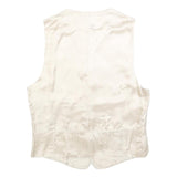 EMANI Mens Cream & White Button Jacket S Polyester Blend Plain Formal Waistcoat