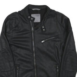 ZARA MAN Mens Black Faux Leather Biker Jacket XS Polyester Blend Zip Padded