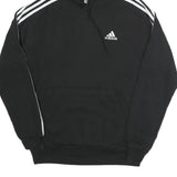 ADIDAS Mens Black Hoodie S Cotton Blend Pullover Logo Striped Sport Casual