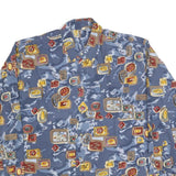 BREMO Mens Blue Shirt XL Abstract Print Cotton Long Sleeve Button Closure Casual