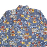 BREMO Mens Blue Shirt XL Abstract Print Cotton Long Sleeve Button Closure Casual