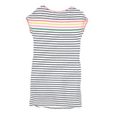 BODEN Womens White Navy & Multi Stripe Day Cotton Blend Short Sleeve Knee Length