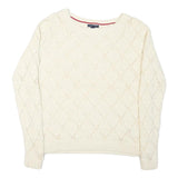 TOMMY HILFIGER Womens Cream Plain Pullover Patterned Round Neck Rib Knit Jumper