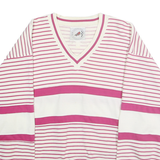 GREENLINE INTERNATIONAL Womens White & Pink Striped V-Neck Sweatshirt L Cotton