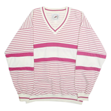 GREENLINE INTERNATIONAL Womens White & Pink Striped V-Neck Sweatshirt L Cotton