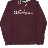 CHAMPION Mens Maroon & Grey Hoodie M Cotton Blend Pullover Drawstring Hood