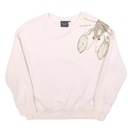 LAINES LONDON Womens Cream Embellished Crew Neck S Cotton Blend Sweatshirt