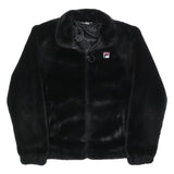 FILA Womens Black Faux Fur Jacket M Polyester Blend Zip Logo Casual