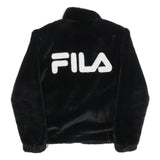 FILA Womens Black Faux Fur Jacket M Polyester Blend Zip Logo Casual