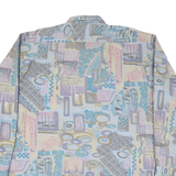 BREMO Mens Blue Beige Abstract Pattern Cotton Shirt 2XL Relaxed Fit Casual