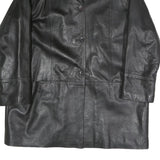 J.TAKA Womens Black Leather Button Jacket L Plain Classic Stylish Outerwear