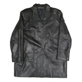J.TAKA Womens Black Leather Button Jacket L Plain Classic Stylish Outerwear