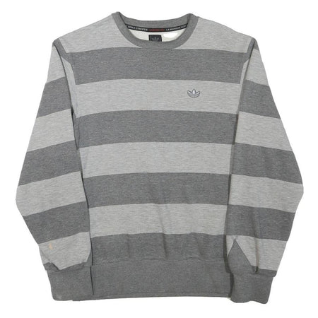 ADIDAS Mens Grey & Light Grey Striped Crew Neck S Sweatshirt Cotton Blend Casual