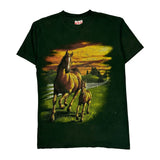 Horse Print Wild Gear Single Stitch T-Shirt - Medium Green Cotton