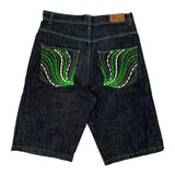 Risk Jean Contrast Stitch Denim Shorts - 36W 11L Green Cotton