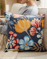 Anypillow Dark Blue Floral Embroidered Pillowcase Decorative Cushion Cover