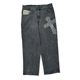 Sacred Ground Raw Blue Graphic Jeans - 34W 30L Grey Cotton
