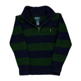 Age 7 Polo By Ralph Lauren Striped 1/4 Zip - Small Green Cotton