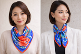 Anyyou Fashion Premium Satin Square Scarf – Vibrant Peony Blue Floral Silk-Feel Neckwrap for Women